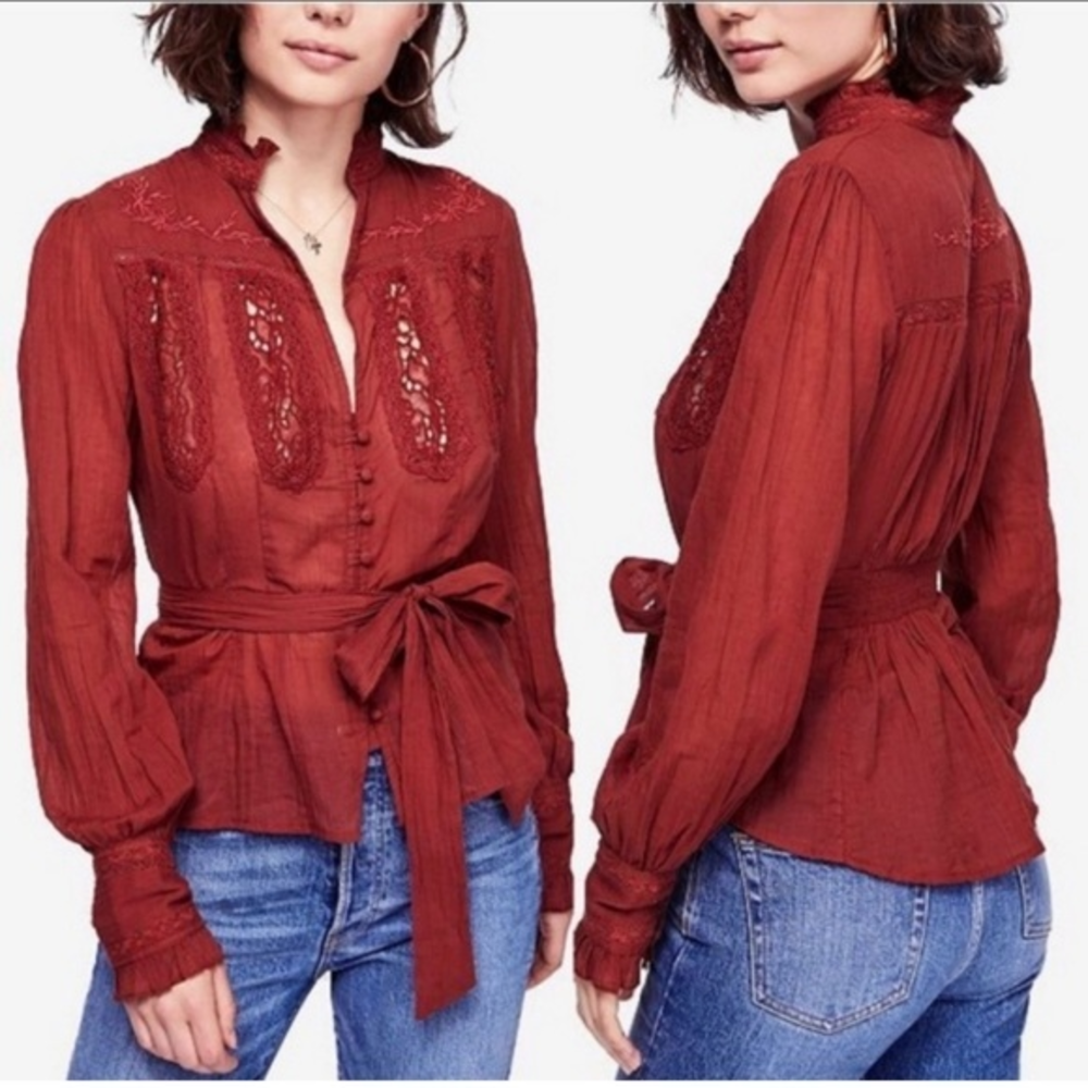 Free people Rust Button Down Sweet‎ Memories Top Blouse  Sz Medium